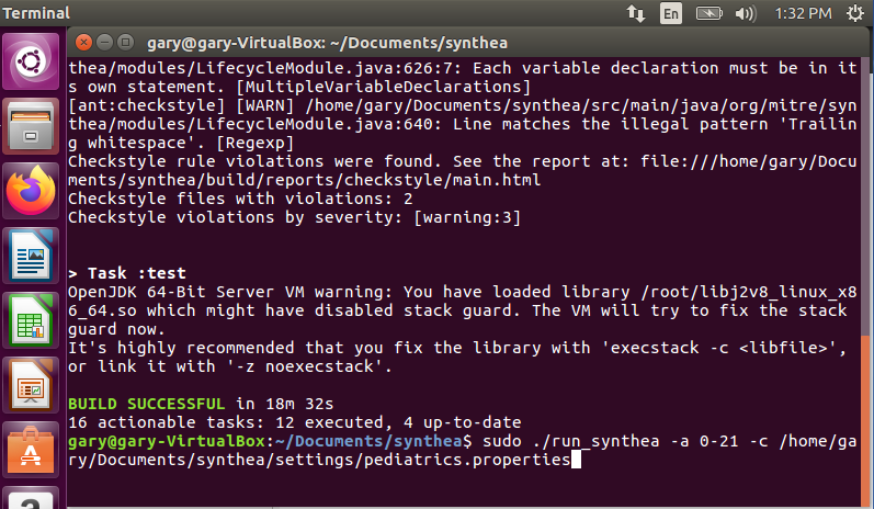 Figure 1. Synthea™ Command with parameters