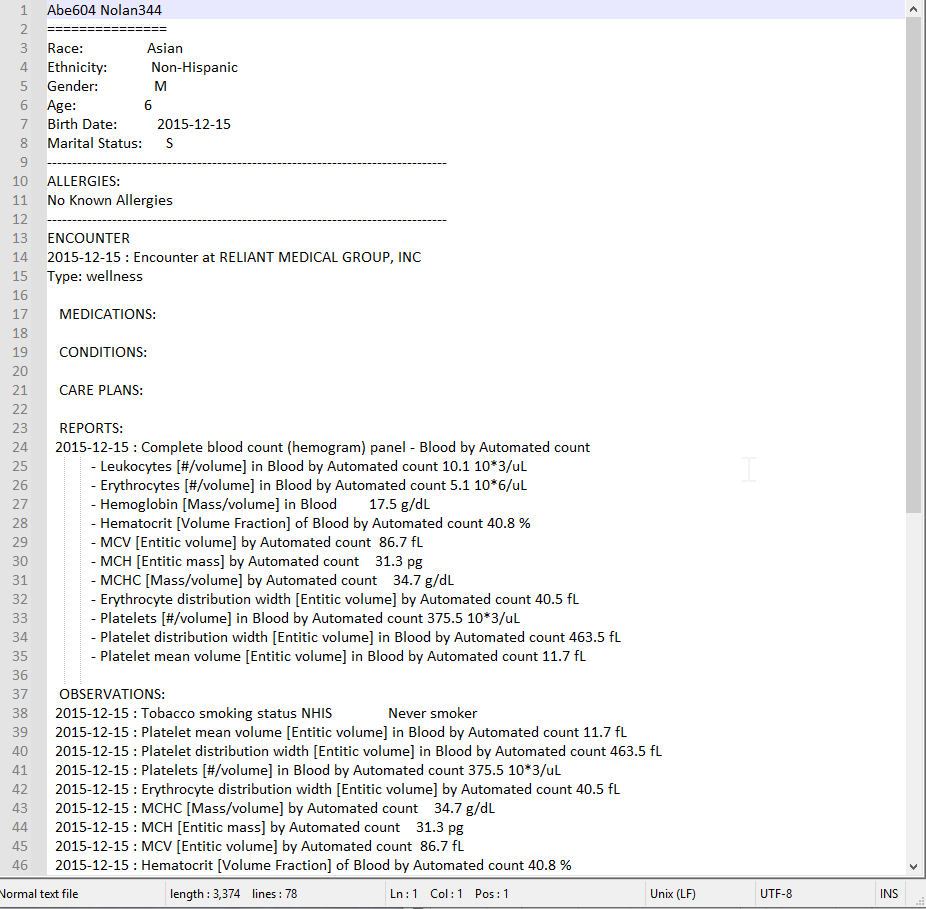 Figure 4. Sample patient record by encounter format