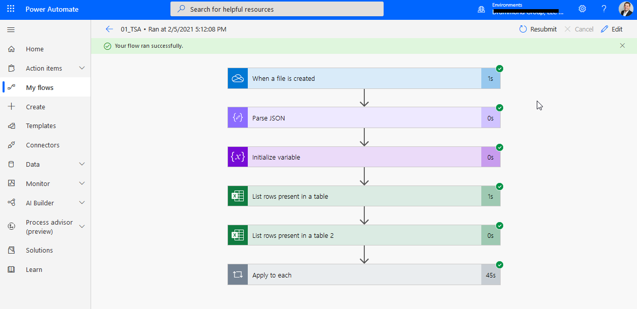 Figure 5. MS Power Automate Flow